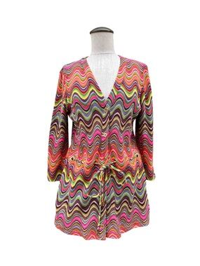 Doncaster Collection Missoni Style Retro Y2K Multicolor Zig Zag Button Top 8
